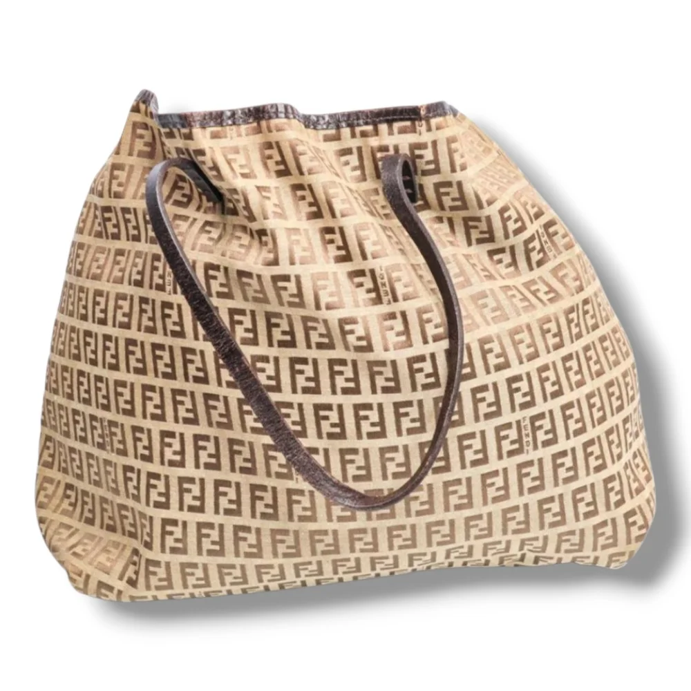 FENDI Zucchino Beige and Brown Logo Tote Bag - Picture 4 of 15